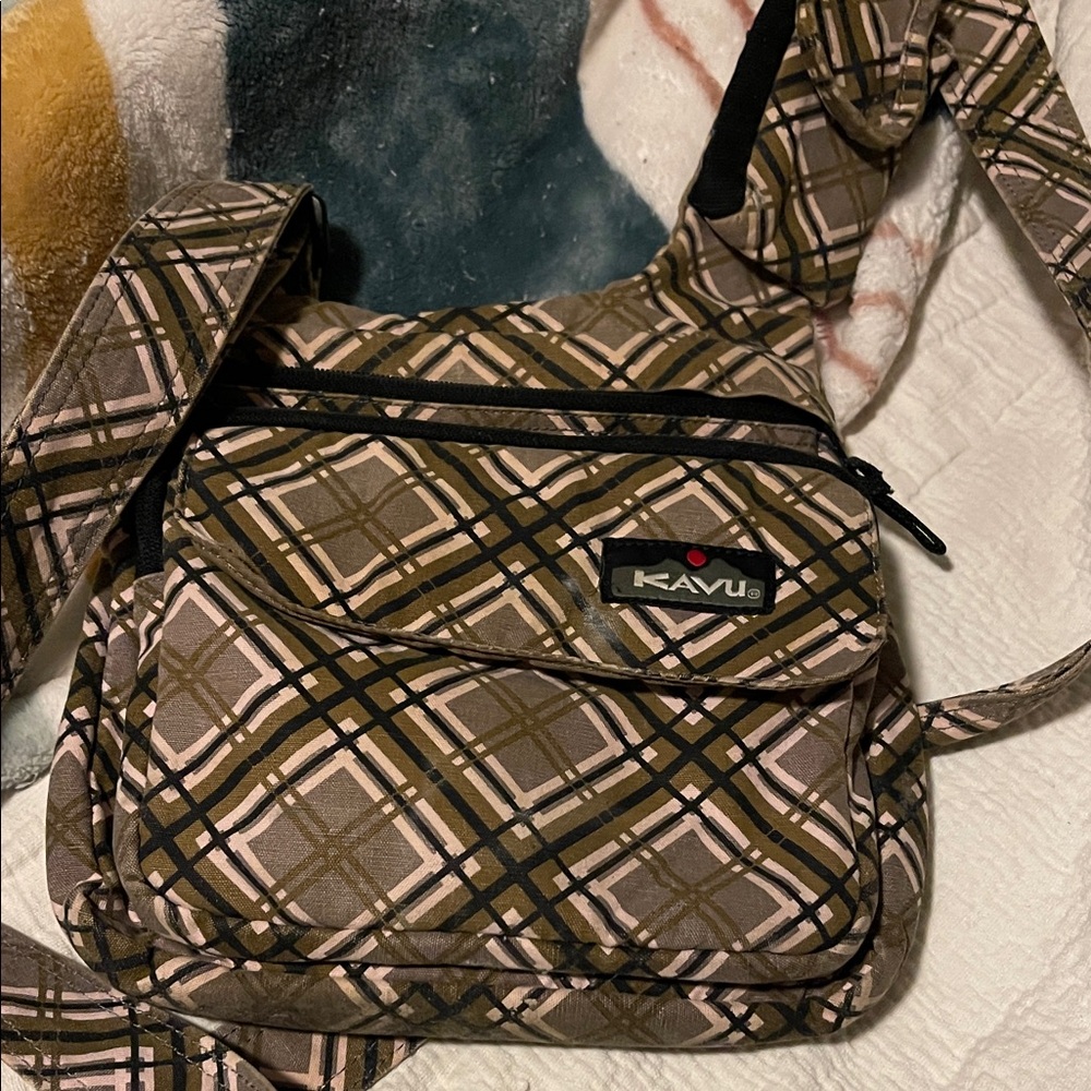 KAVU Brown and Pink Plaid Shoulder Bag